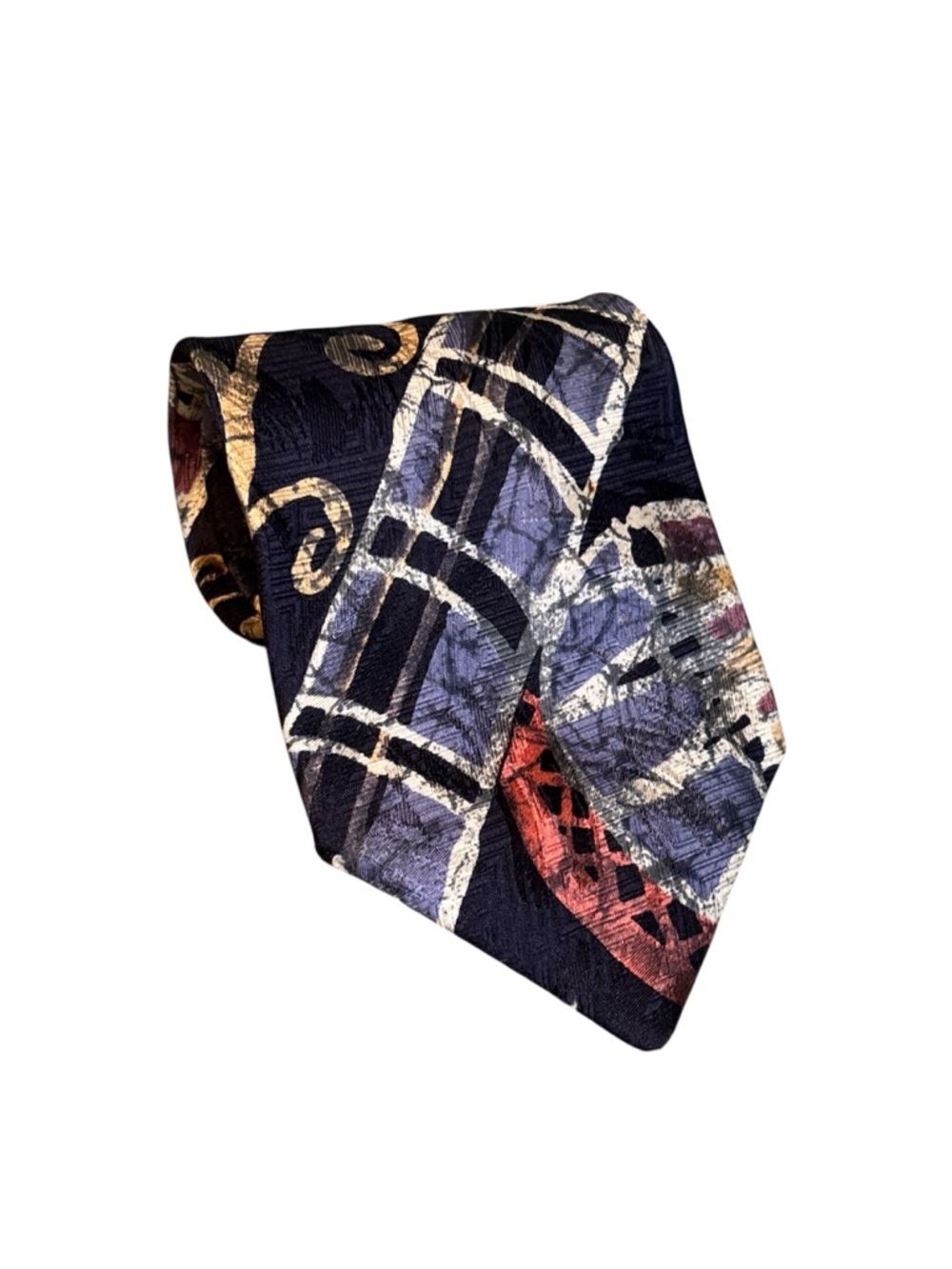 Canali Abstract Geometric Silk-Blend Tie in Navy, Blue & Red